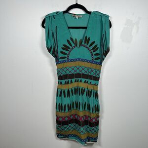 Mara Hoffman Teal Multicolor Silk Stripe Mini Dress Women's Size XS Boho Indie